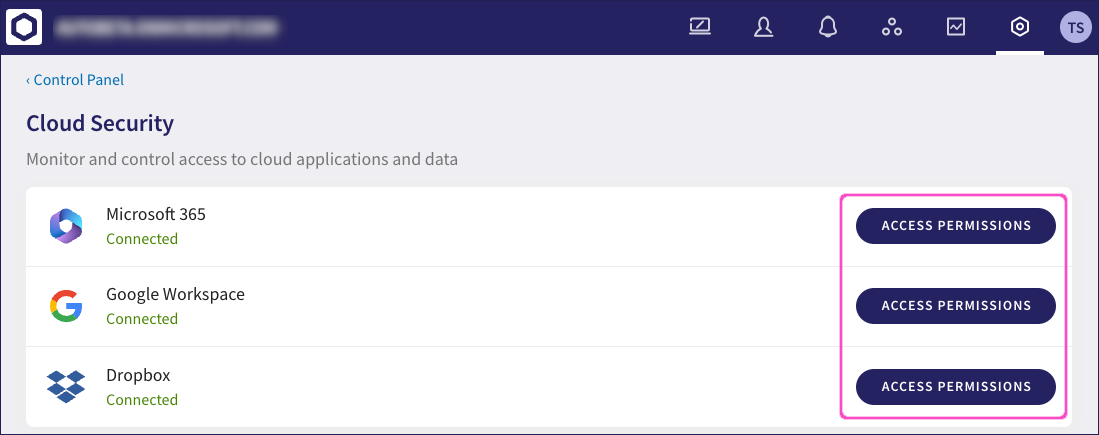 Cloud security configuration page Cloud security configuration page
