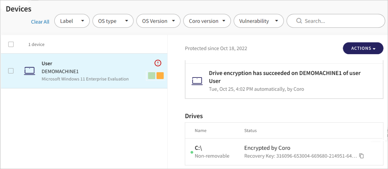 Drive encryption on device